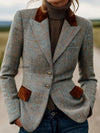 vintage-plaid-tweed-blazer-with-brown-velvet-collar-and-pockets