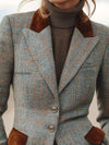 vintage-plaid-tweed-blazer-with-brown-velvet-collar-and-pockets