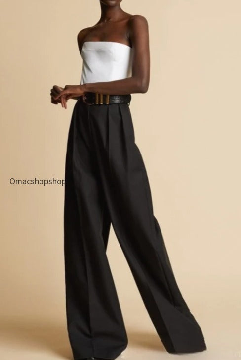 High Waisted Korean Style Floor Grazing Wide Leg Pants