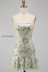 sage-green-floral-short-strapless-homecoming-dress-with-ruffles