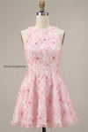 pink-floral-a-line-beaded-round-neck-short-homecoming-dress