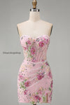 floral-corset-tight-short-sparkly-pink-ruched-beaded-homecoming-dress-with-slit