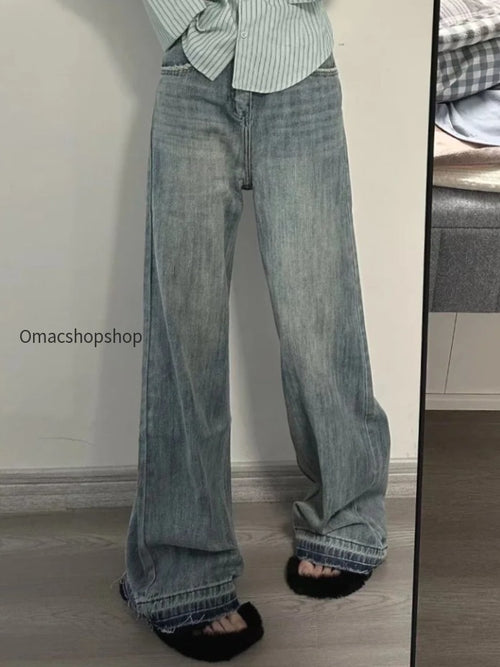 Blue Distressed Y2K Denim Women Harajuku Oversize Retro Loose Pant