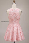 pink-floral-a-line-beaded-round-neck-short-homecoming-dress